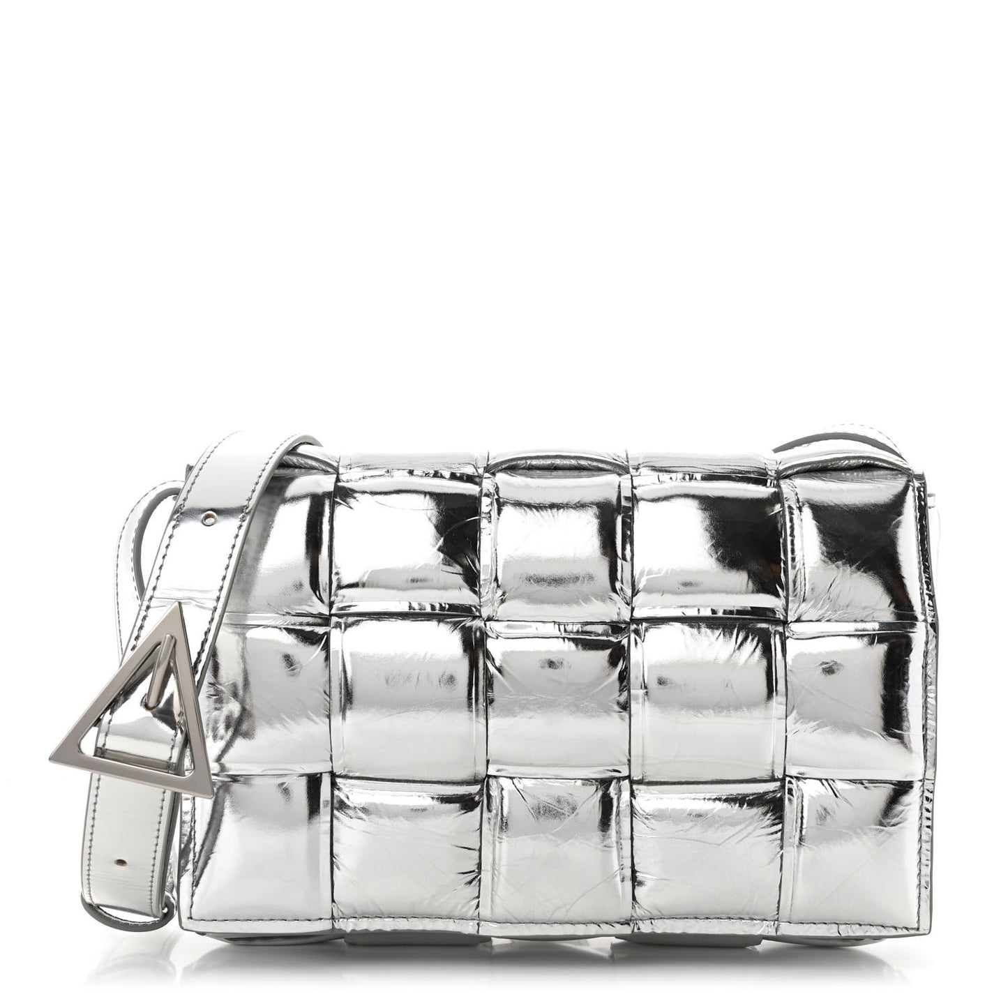 Metallic Lambskin Padded Cassette Crossbody Bag Silver