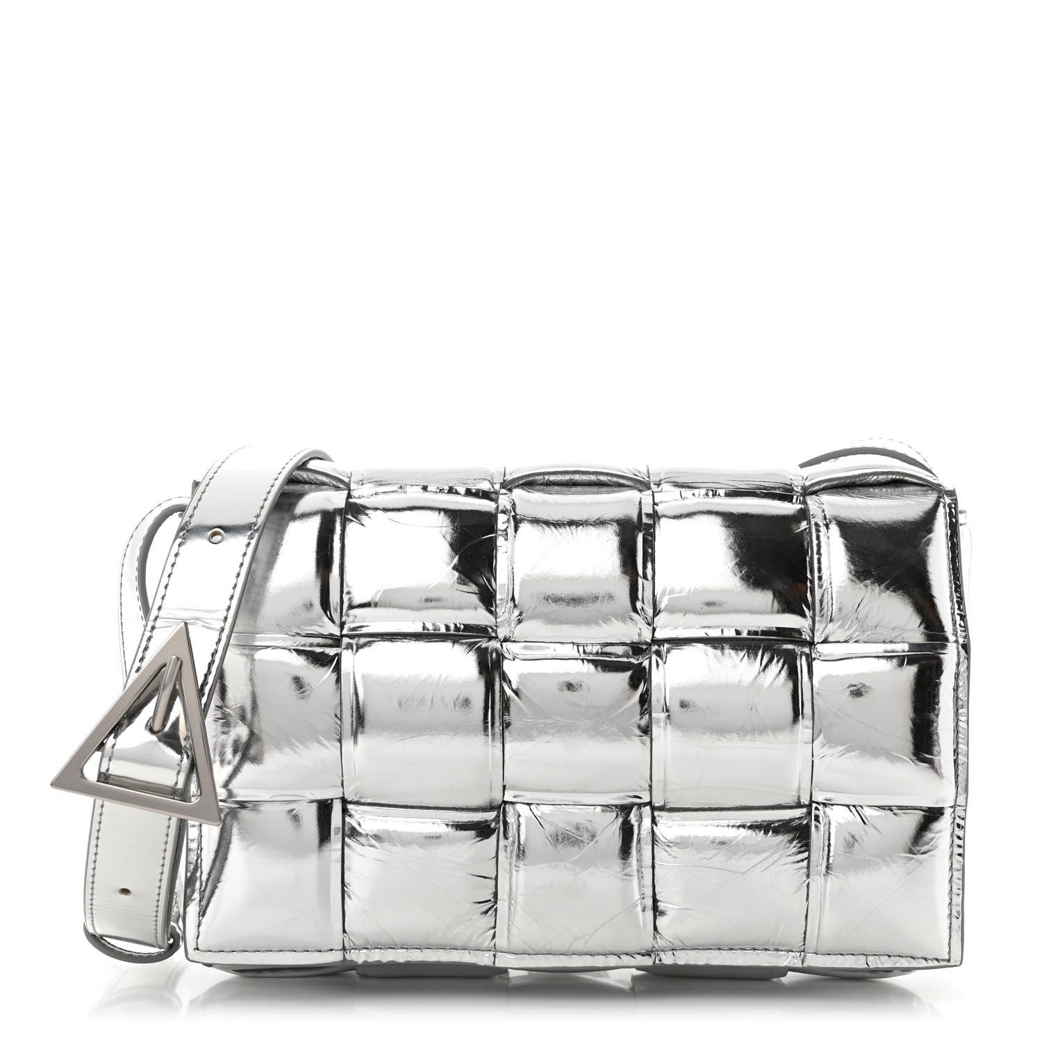 Bottega Veneta Metallic Lambskin Padded Cassette Crossbody Bag Silver 1 of 9