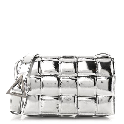Bottega Veneta Metallic Lambskin Padded Cassette Crossbody Bag Silver 1 of 9