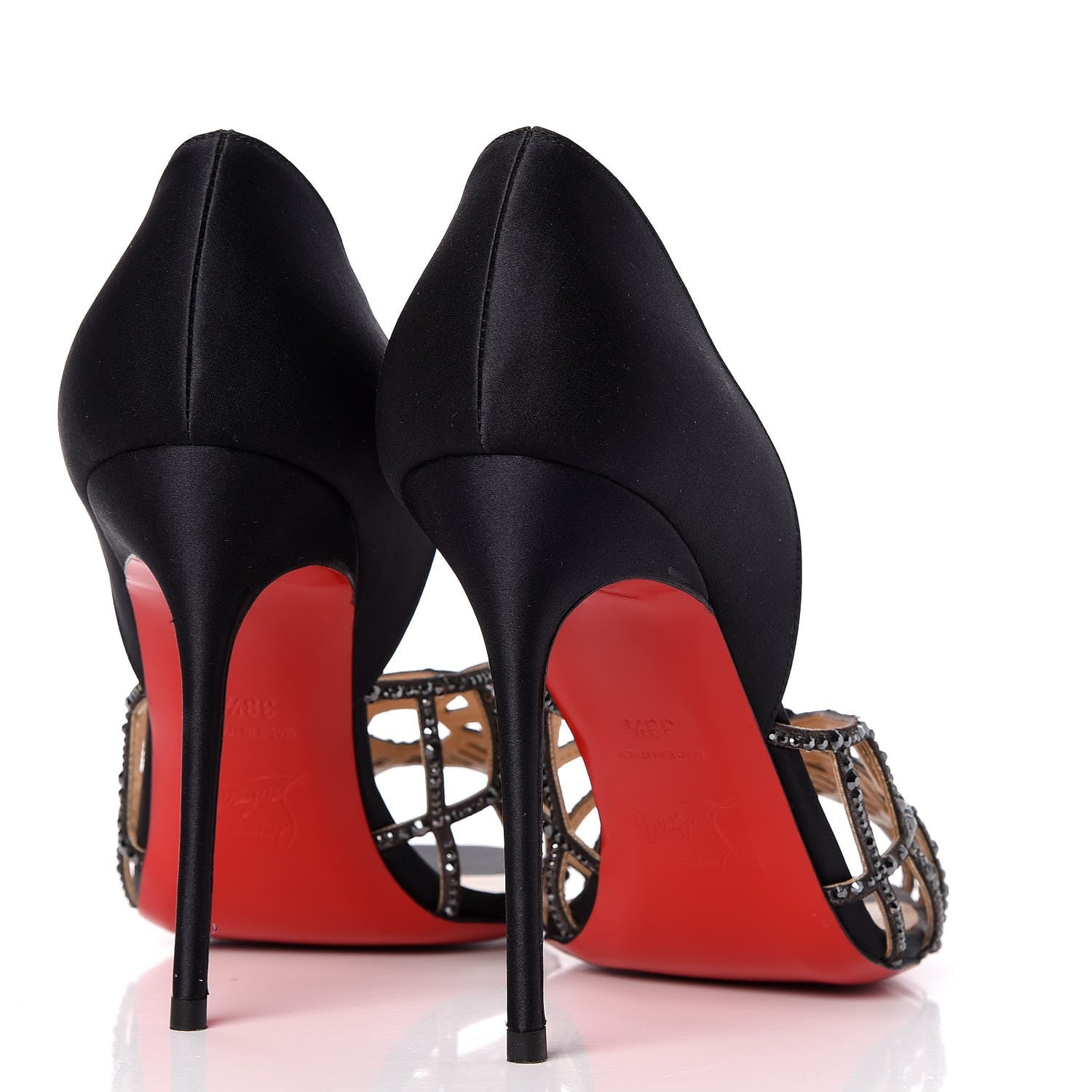 Christian Louboutin Satin Strass Aranea 100 Heels 38.5 Black Hematite 4 of 8