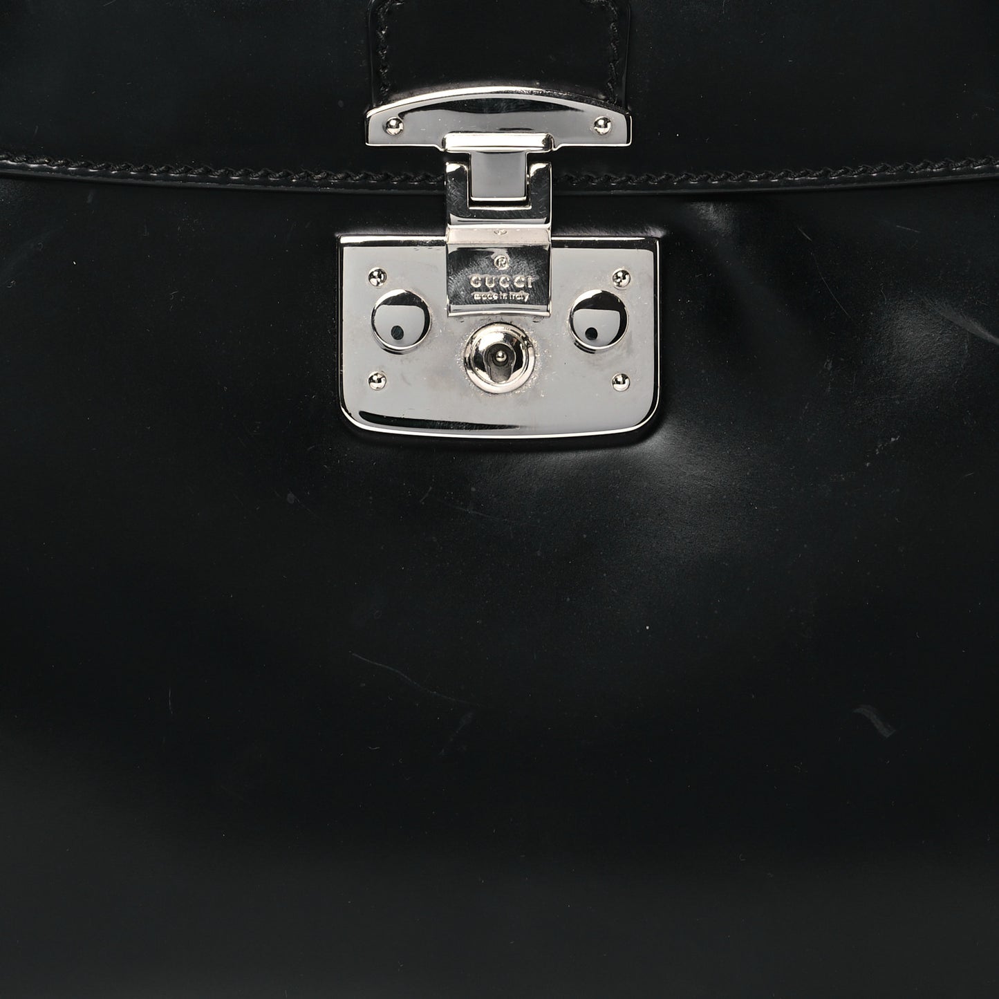 Regent Calfskin Bamboo Medium Lady Lock Top Handle Bag Black