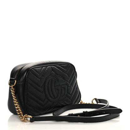 Gucci Calfskin Matelasse Small GG Marmont Chain Shoulder Bag Black 3 of 7