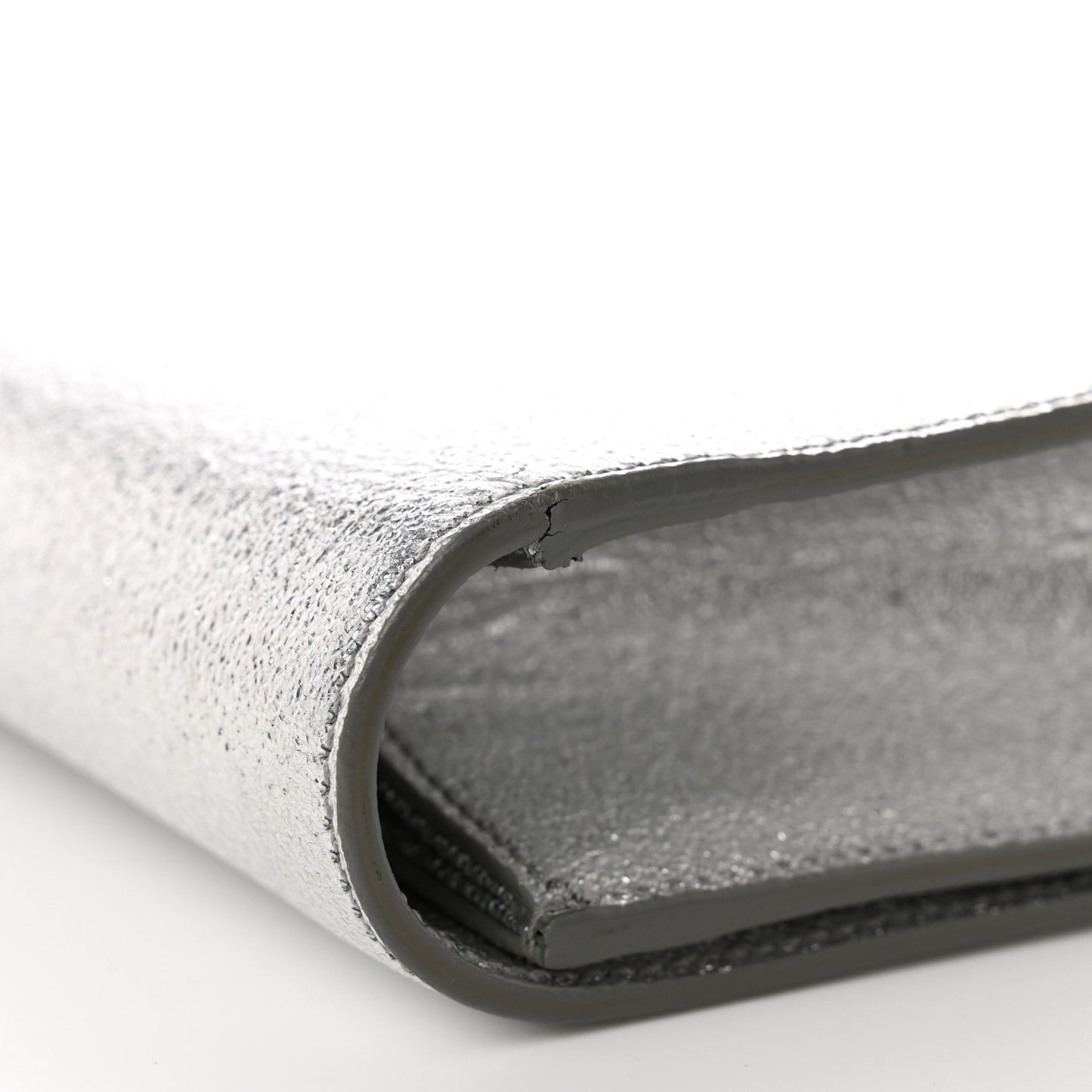 Textured Metallic Calfskin Classic Monogram Cassandre Clutch Silver
