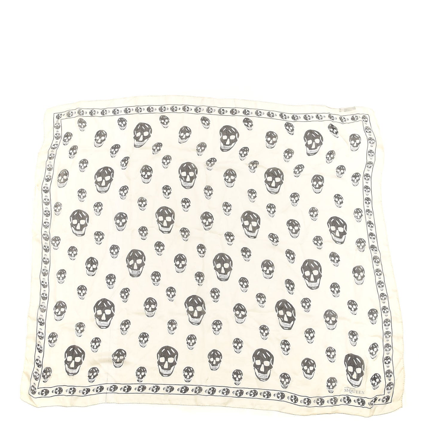 Silk Chiffon Skull Scarf Ivory Black