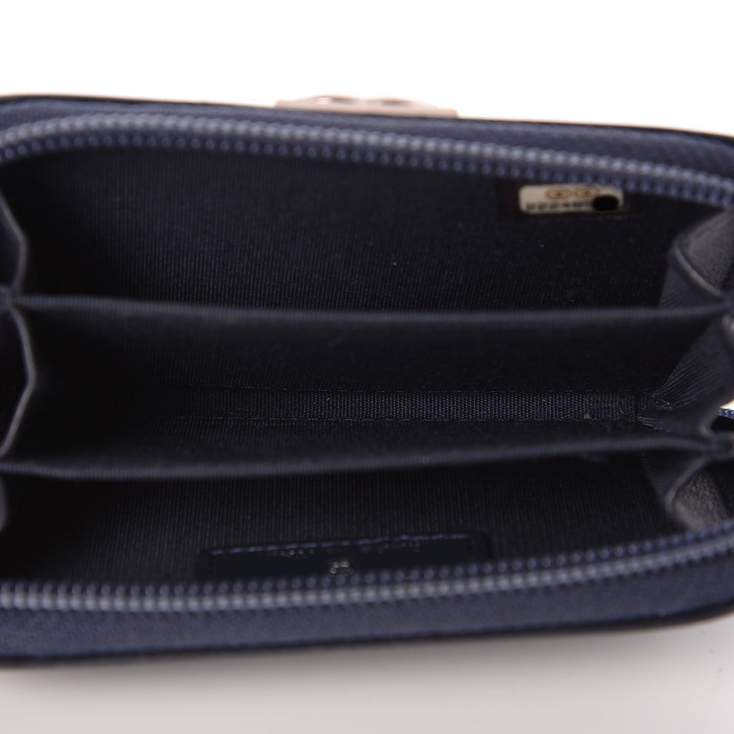 Calfskin Chevron Zip Around Boy Coin Purse Wallet Dark Navy