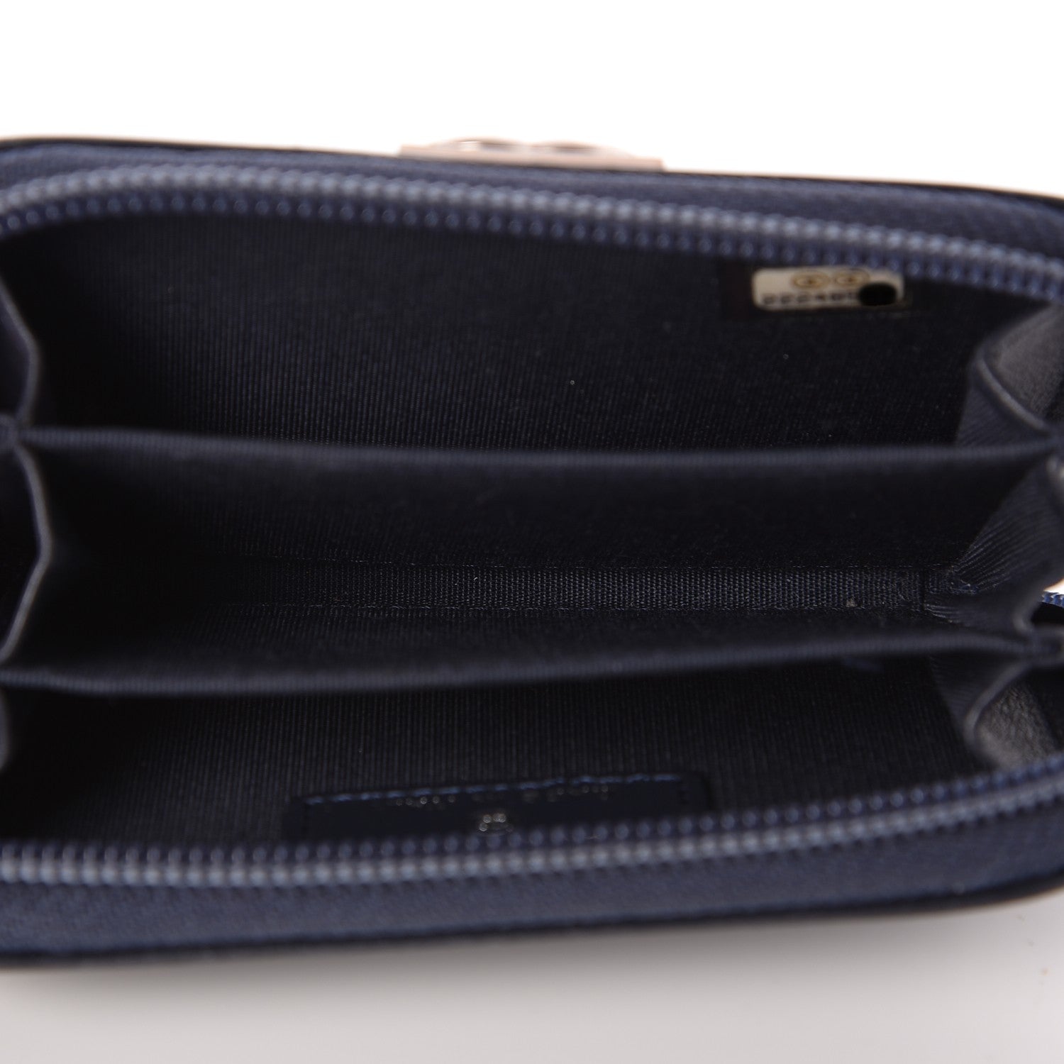 Chanel Calfskin Chevron Zip Around Boy Coin Purse Wallet Dark Navy 5 of 8
