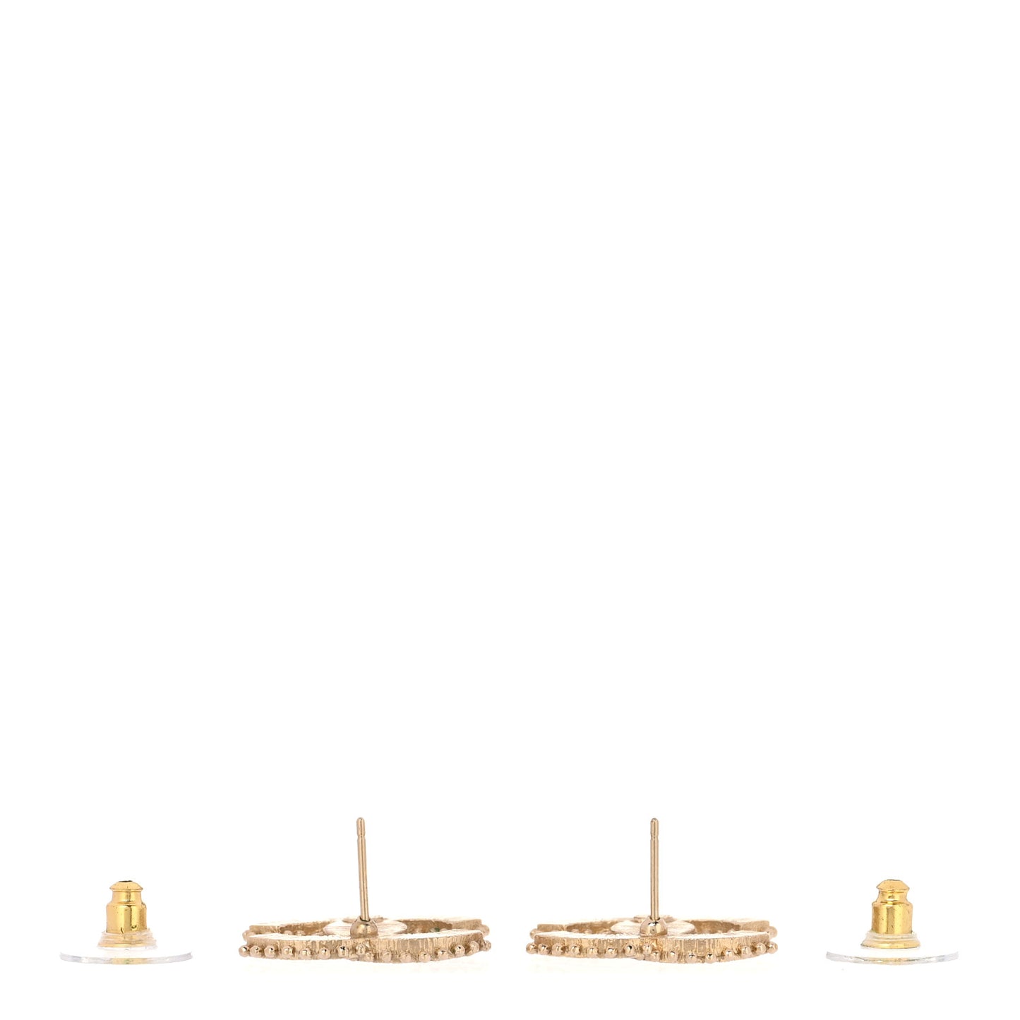 Metal Enamel CC Earrings Beige Gold
