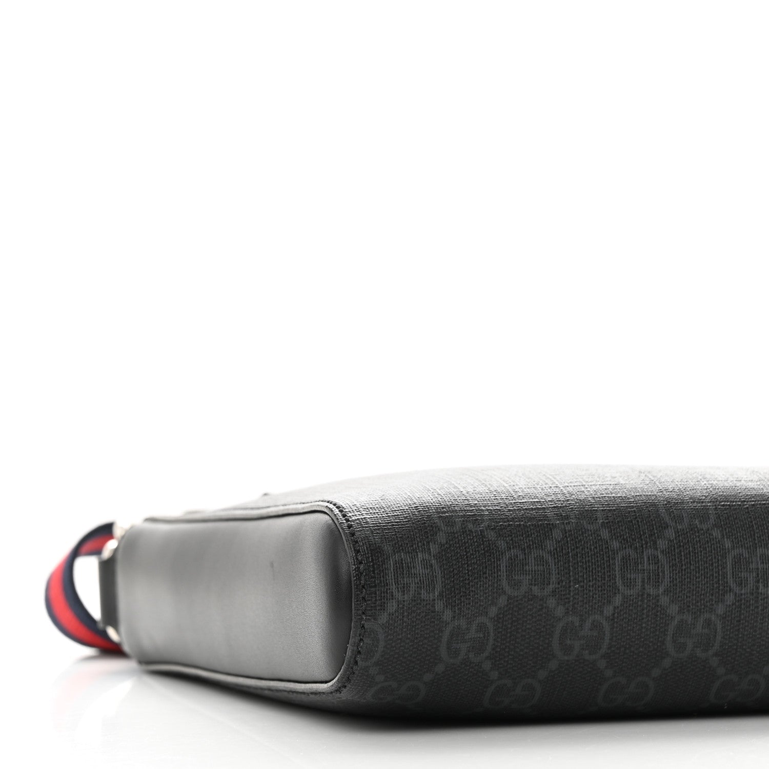 Gucci GG Supreme Monogram Web Small Flat Messenger Bag Black Grey 9 of 10