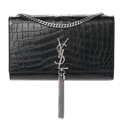 Saint Laurent Calfskin Crocodile Embossed Medium Classic Monogram Kate Tassel Satchel Black 1 of 8
