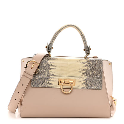 Salvatore Ferragamo Calfskin Lizard Sofia Shoulder Bag Beige 1 of 10