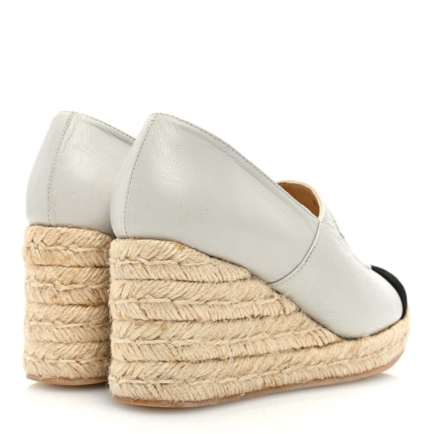 Chanel Lambskin Suede CC Espadrille Wedges 36 White Black 4 of 8