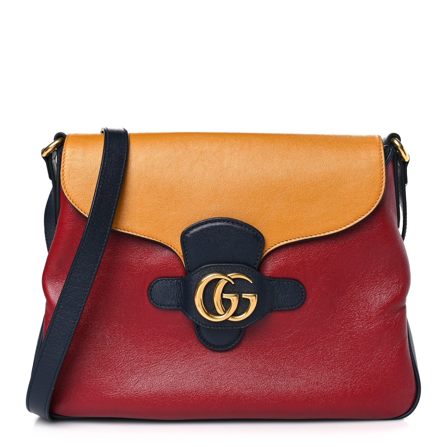 New Sakai Calfskin Lux Tri-Color Medium Dahlia Messenger Shoulder Bag New Cherry Red Sun Oil Blue