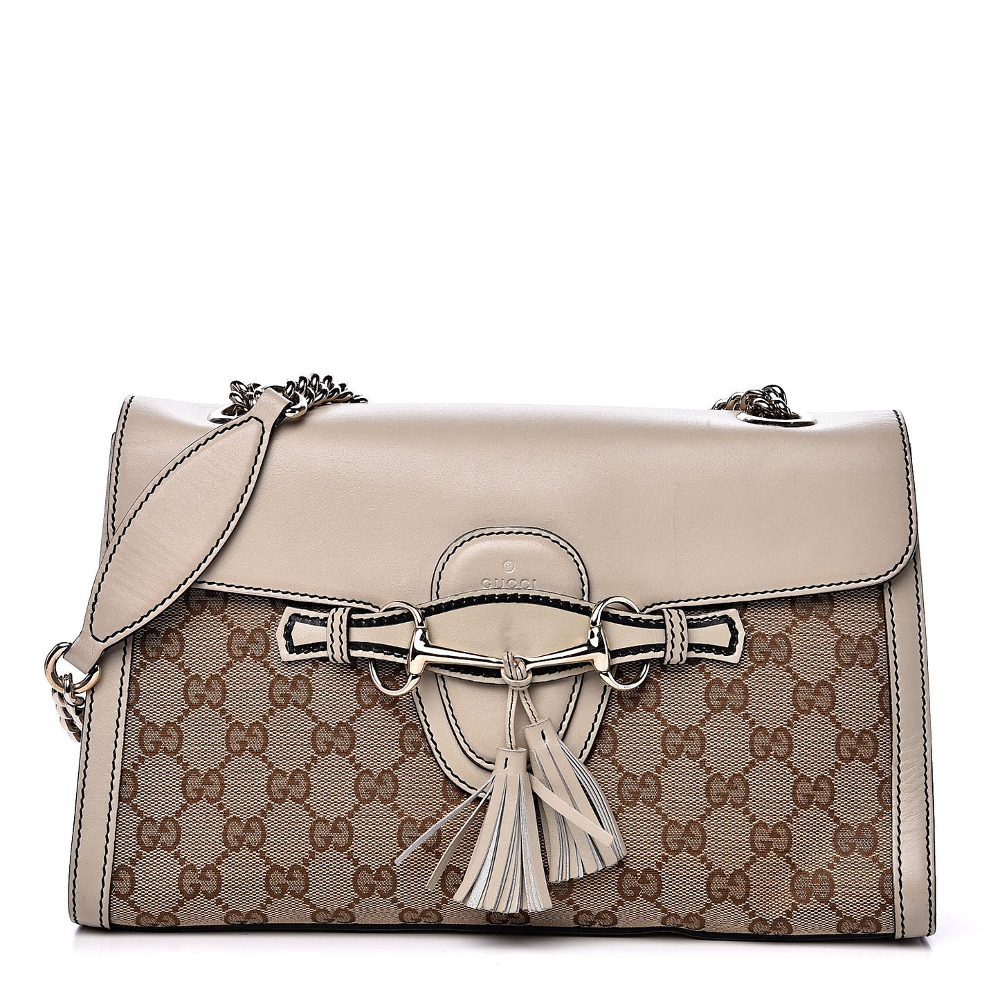 Monogram Margaux Calfskin Medium Emily Chain Shoulder Bag Beige Ebony Mystic White