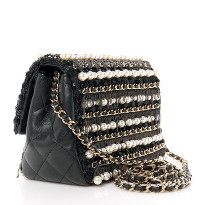 Chanel Lambskin Sequin Pearl Chain Fringe Mini Flap Black 4 of 12
