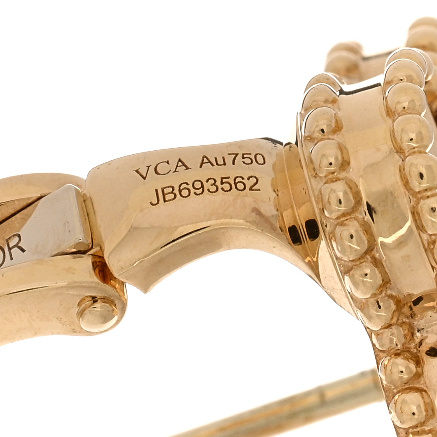 Van Cleef & Arpels 18K Yellow Gold Guilloche Vintage Alhambra Earrings 4 of 5