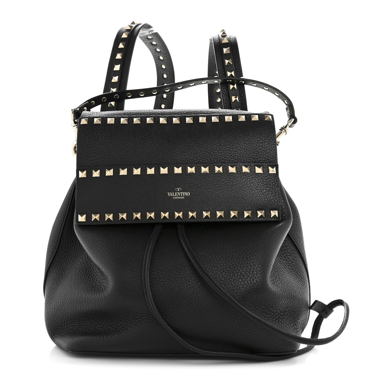 Grained Calfskin Rockstud Backpack Black