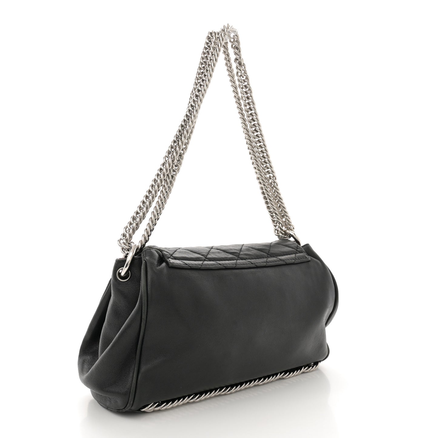 Washed Lambskin Quilted Bijoux Chain Accordion Flap Black