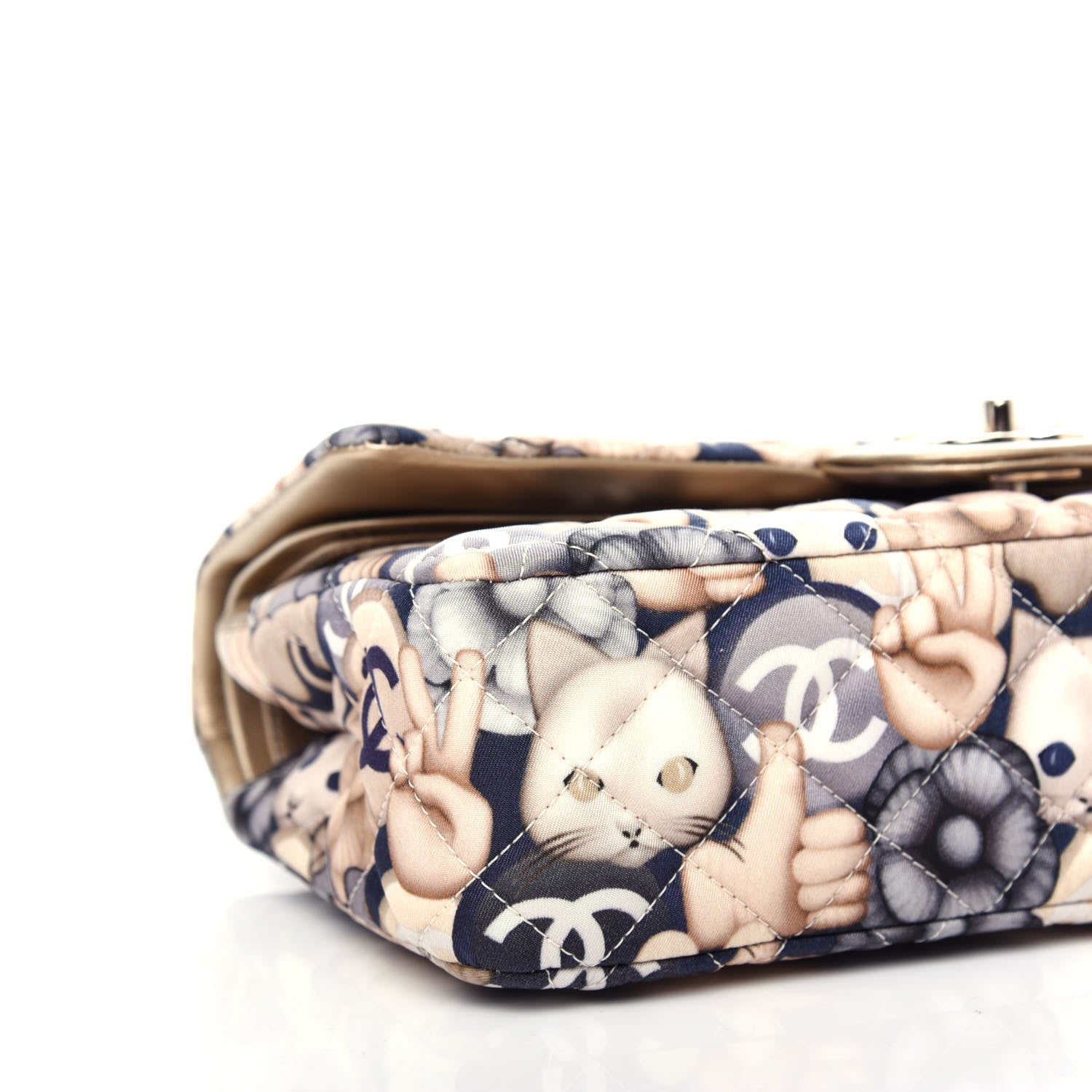 Chanel Nylon Quilted Medium Cat Emoticon Double Flap Navy Gold 8 of 11