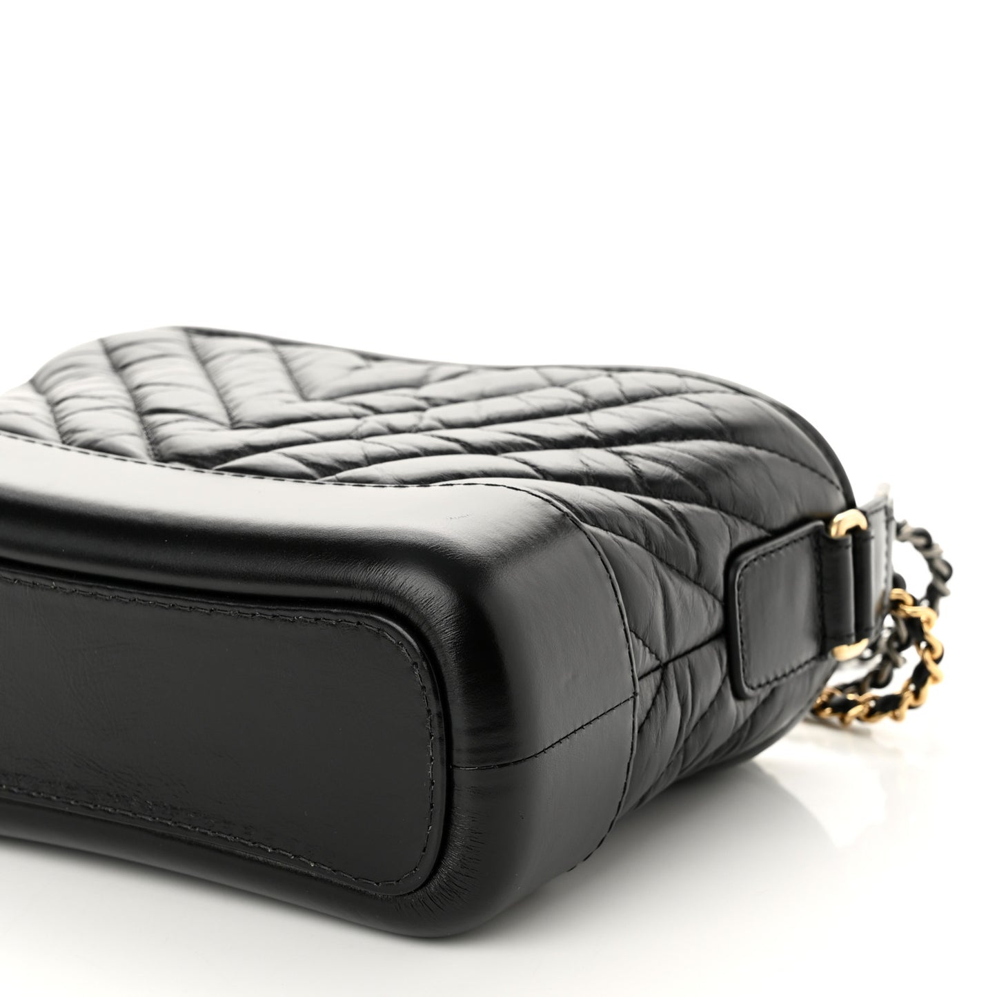 Aged Calfskin Chevron Quilted Small Gabrielle Hobo Black