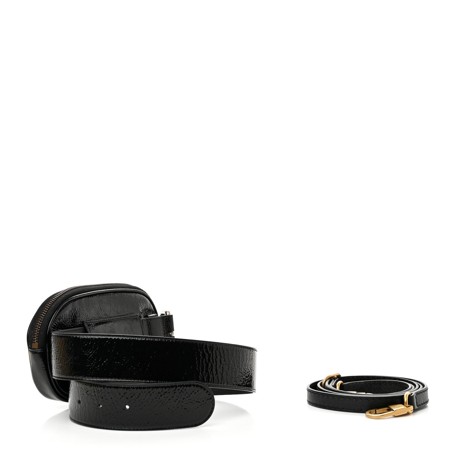 Gucci Patent Rubber Game Patch Logo Convertible Crossbody Belt Bag Black 3 of 9