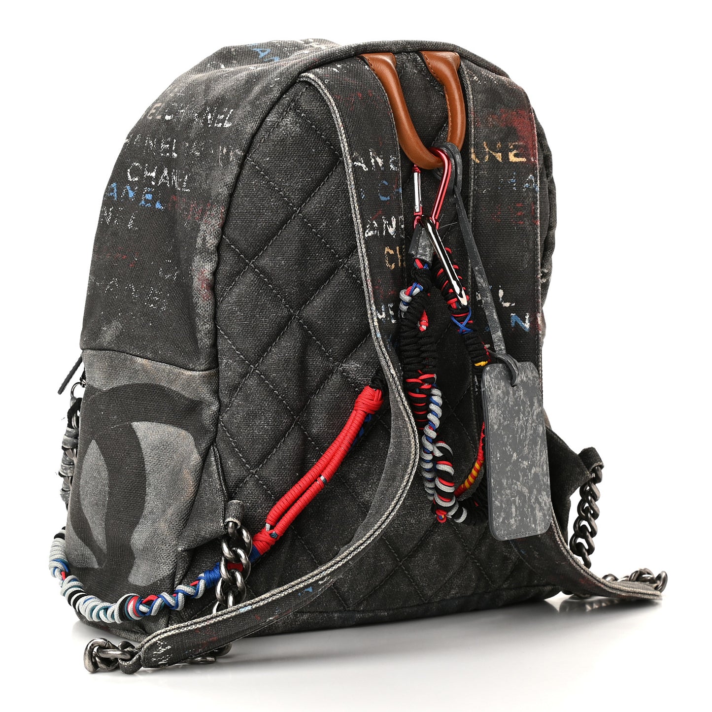 Graffiti Printed Canvas Medium Backpack Black