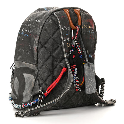 Chanel Graffiti Printed Canvas Medium Backpack Black 3 of 9