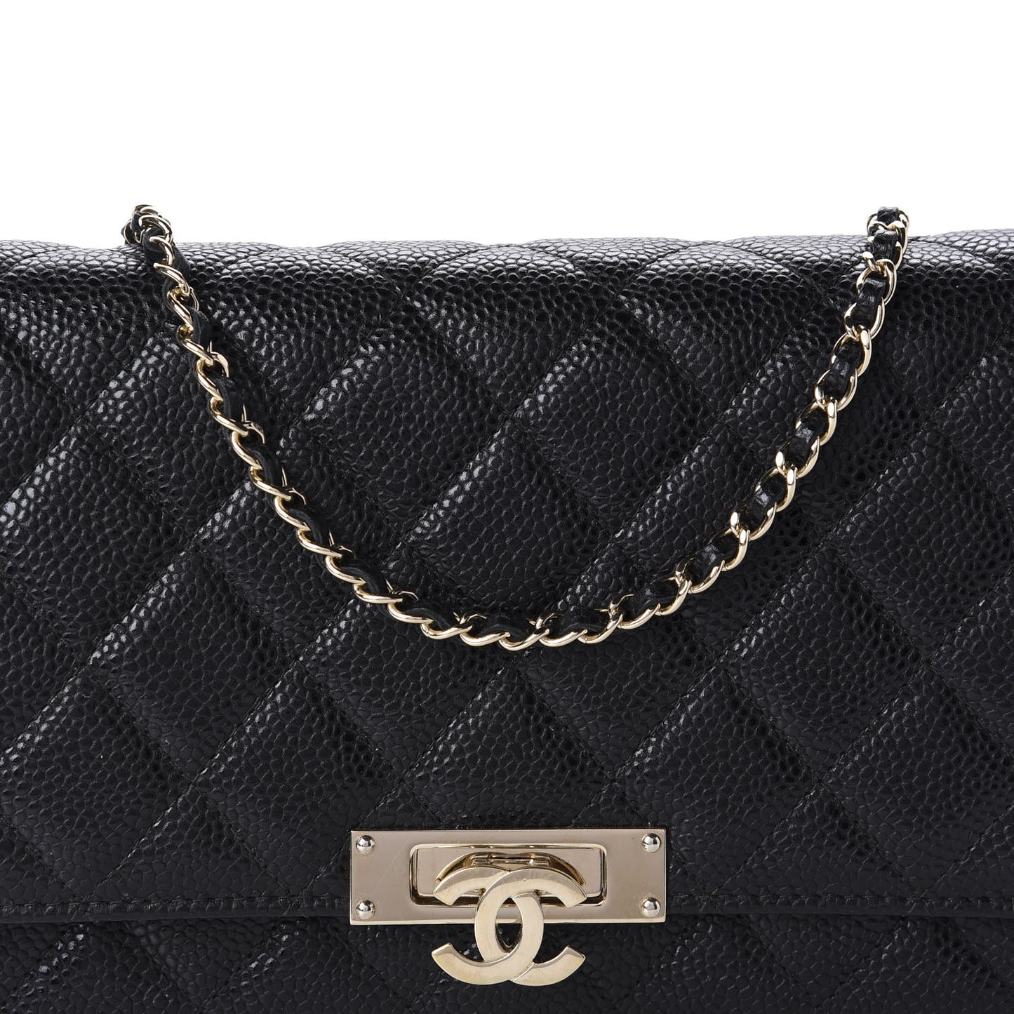 Caviar Quilted Golden Class Wallet On Chain WOC Black