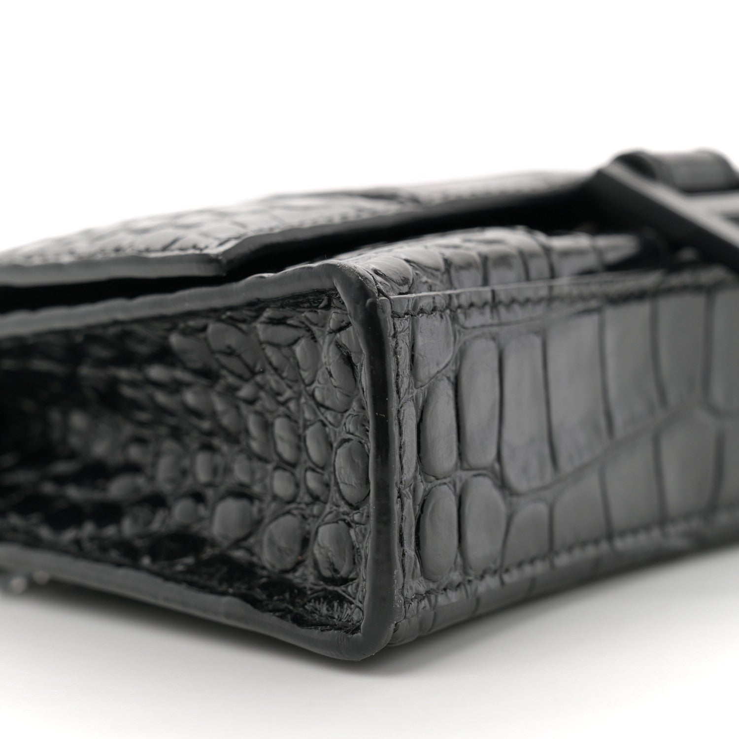 Balenciaga Shiny Calfskin Monochrome Crocodile Embossed Hourglass Chain Bag Black 8 of 9