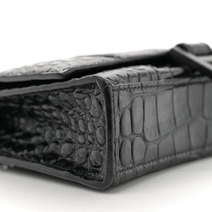 Balenciaga Shiny Calfskin Monochrome Crocodile Embossed Hourglass Chain Bag Black 8 of 9
