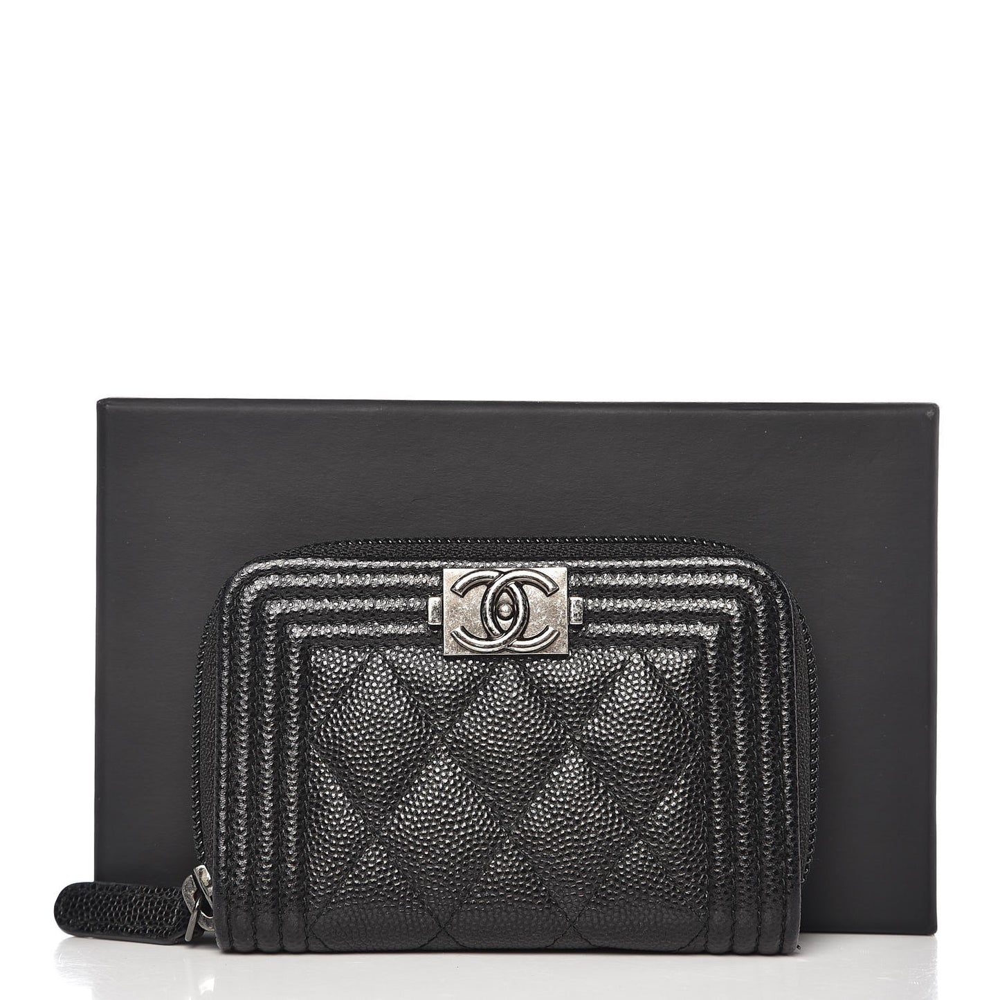 Caviar Quilted Boy Zip Around Coin Purse Wallet Black