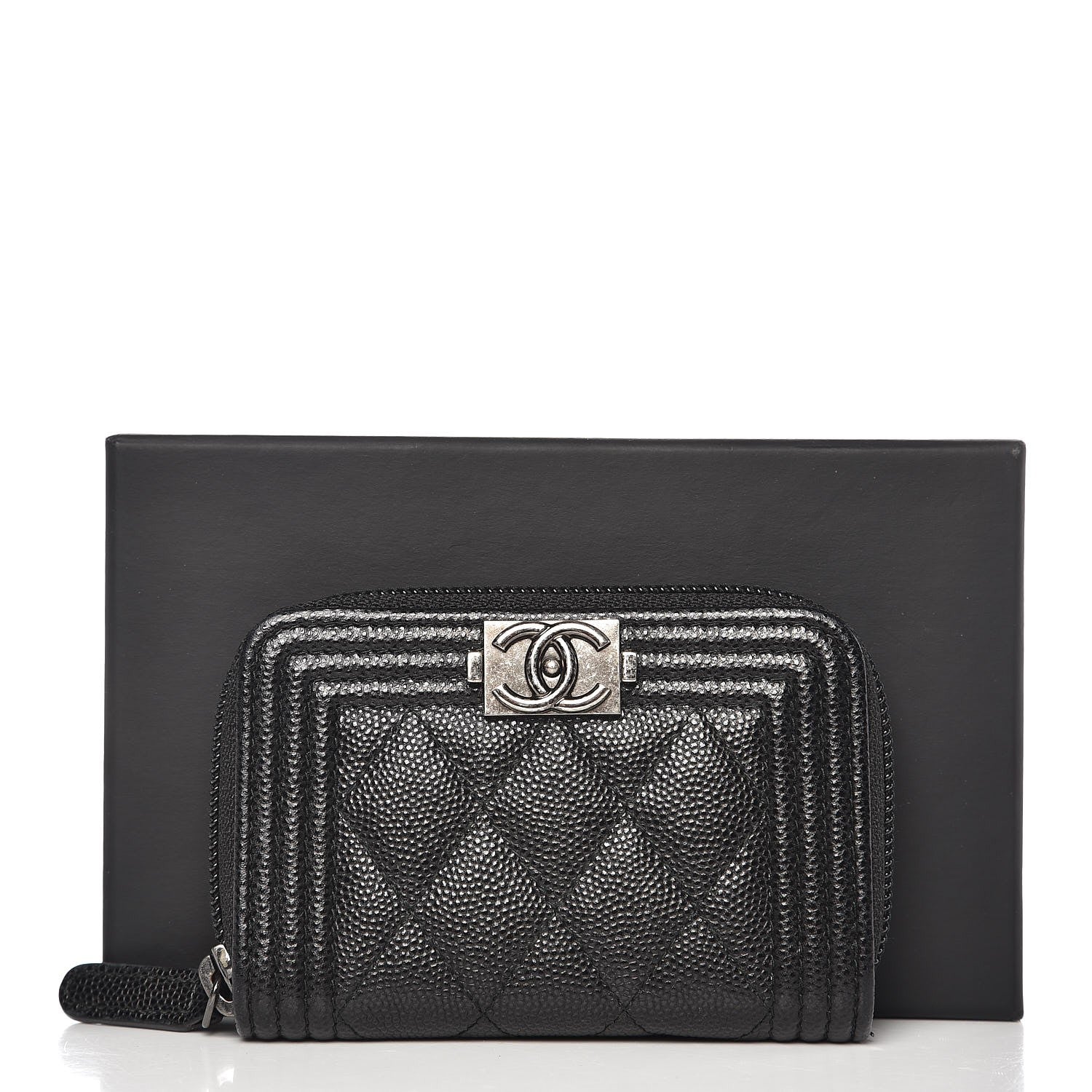 Chanel Caviar Quilted Boy Zip Around Coin Purse Wallet Black 8 of 8