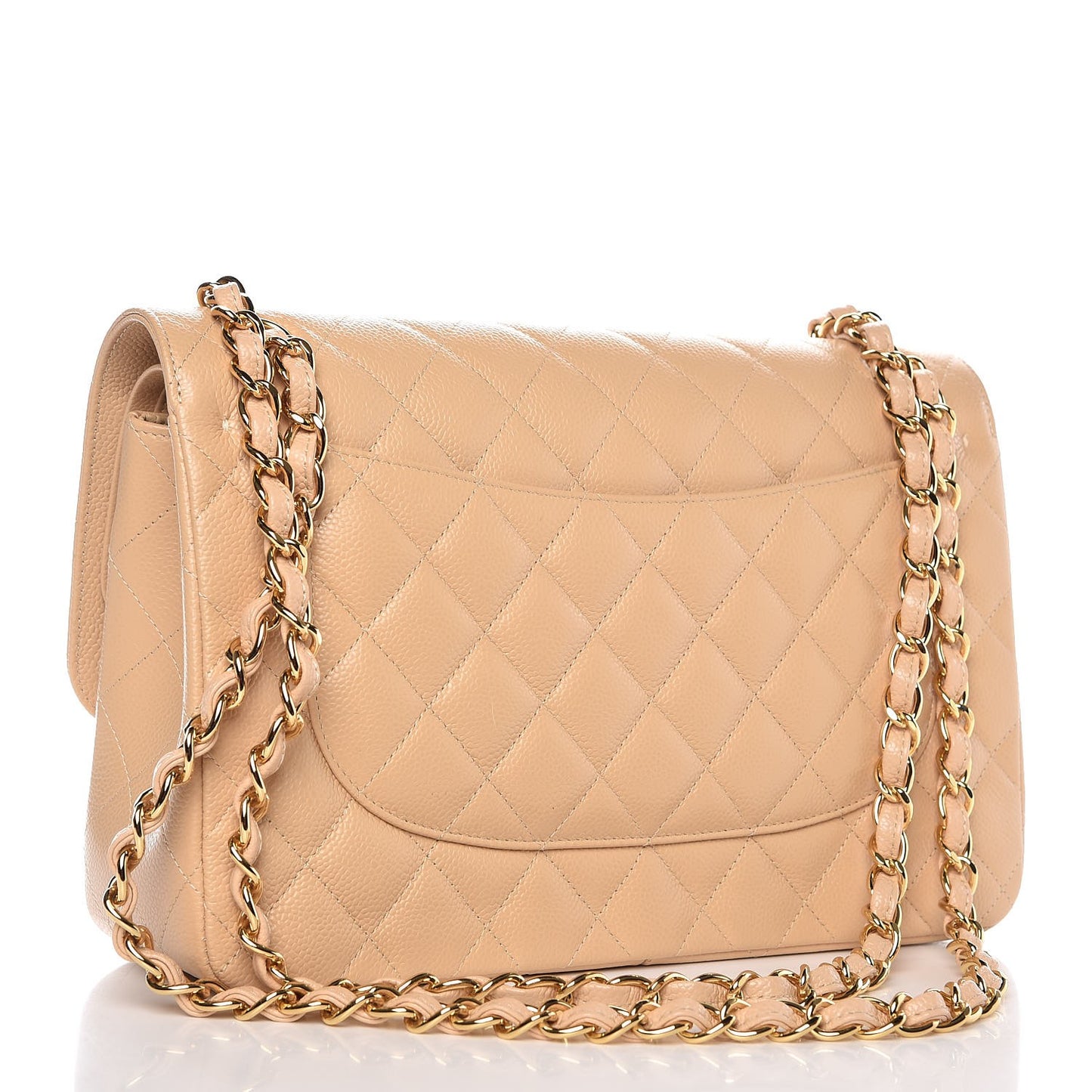 Caviar Quilted Jumbo Double Flap Beige Clair