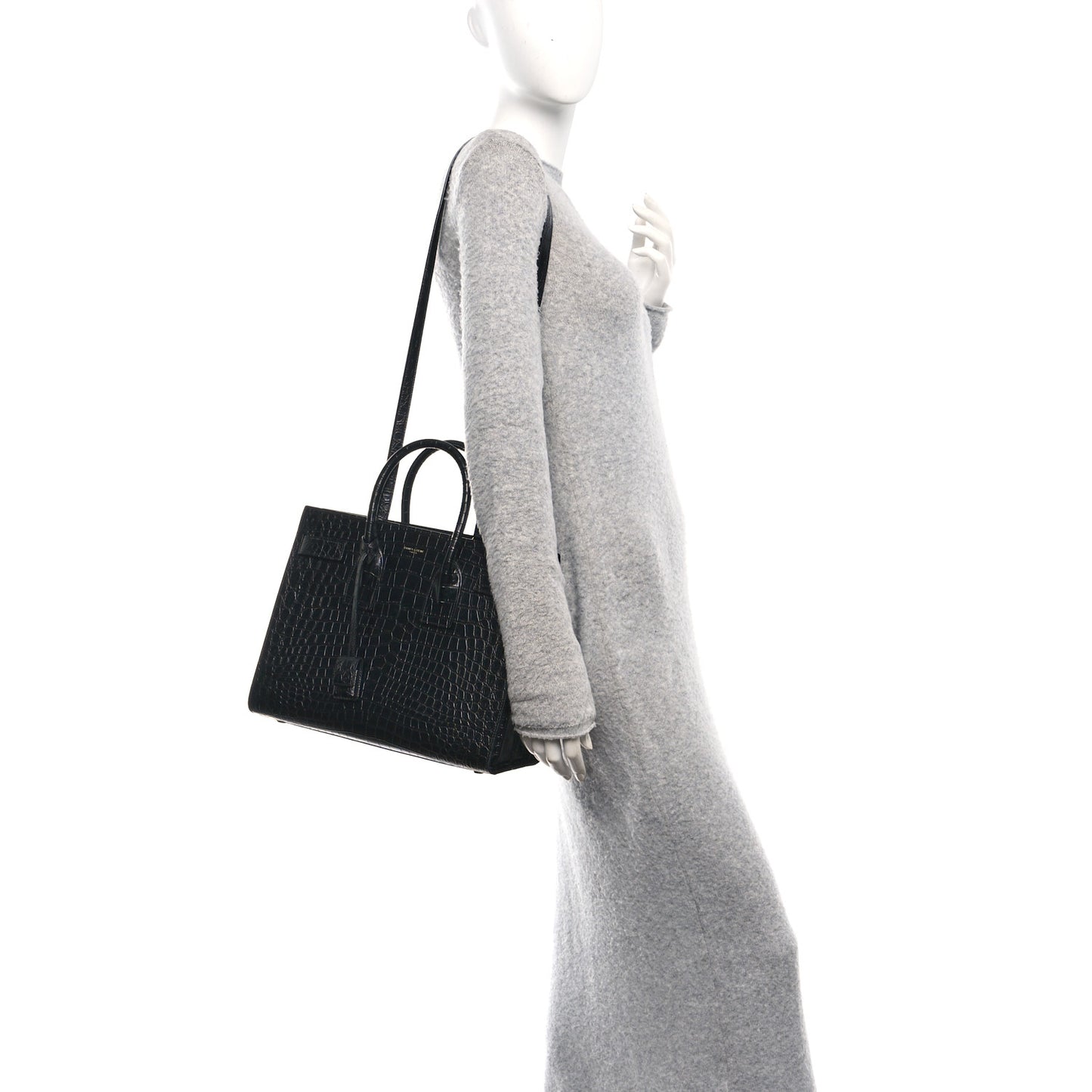 Calfskin Crocodile Embossed Small Sac de Jour Black