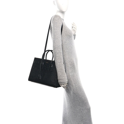 Saint Laurent Calfskin Crocodile Embossed Small Sac de Jour Black 2 of 10