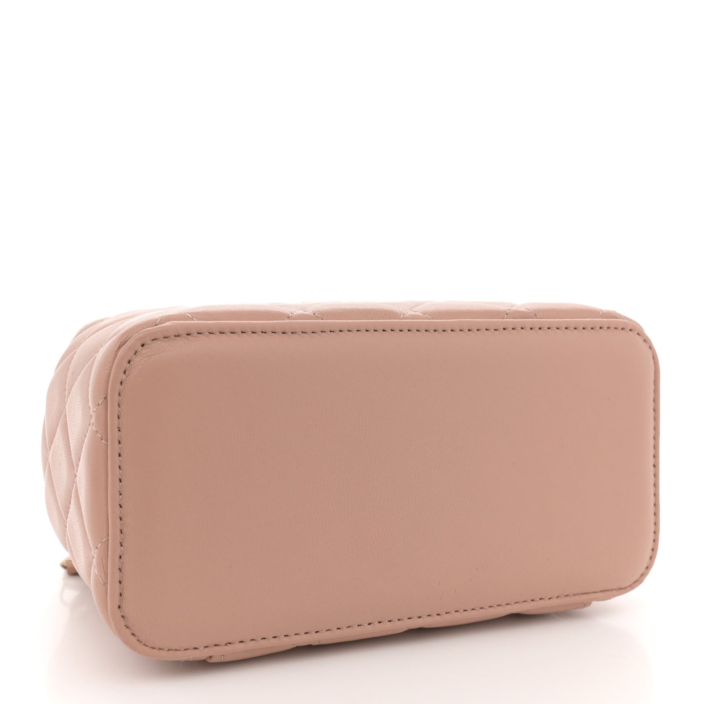 Lambskin Quilted Small Top Handle Vanity Case With Chain Beige