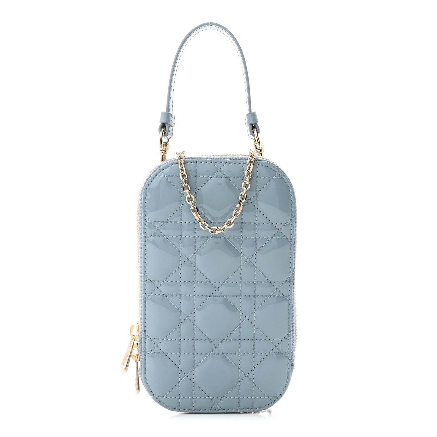 Patent Cannage Lady Dior Phone Holder Cloud Blue