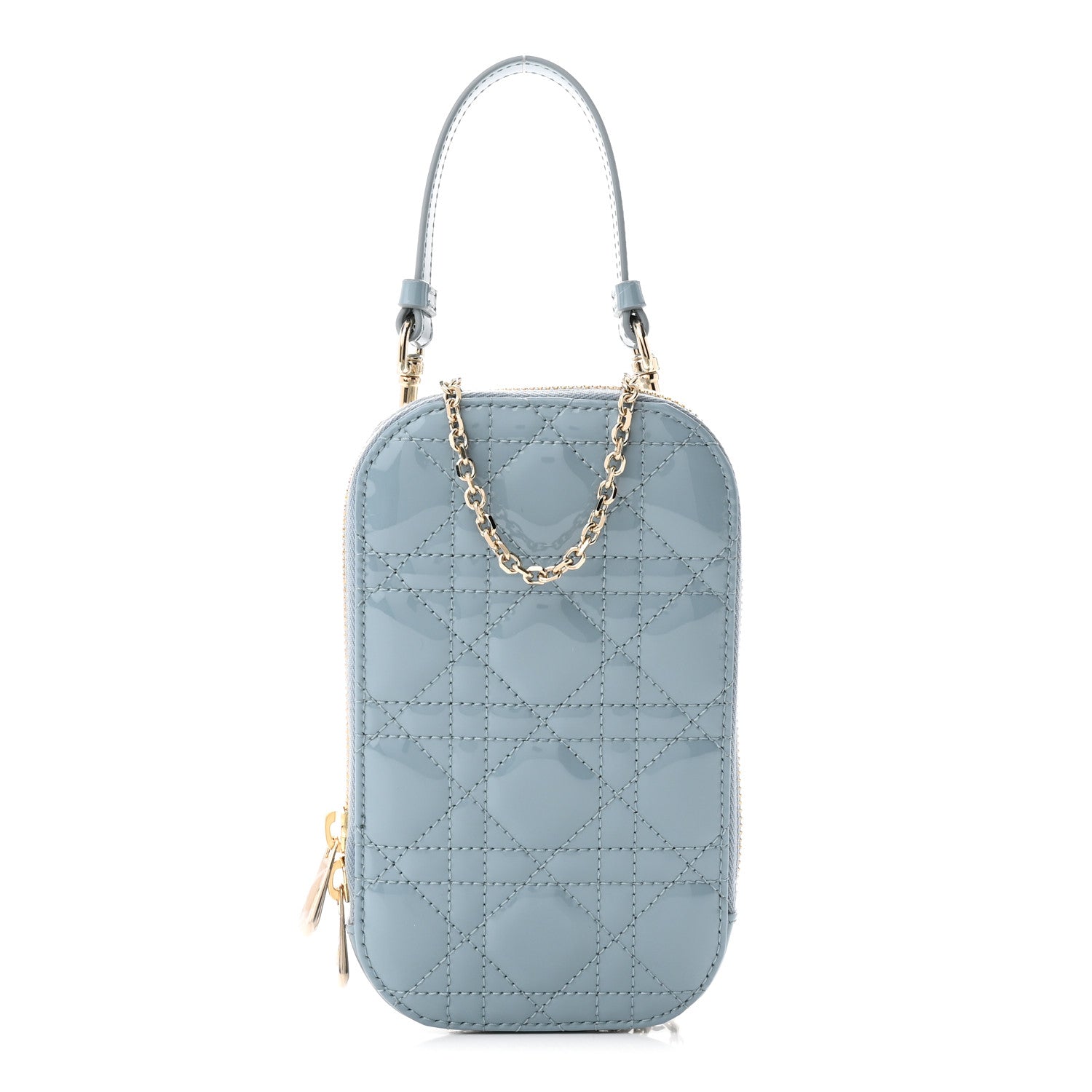Christian Dior Patent Cannage Lady Dior Phone Holder Cloud Blue 1 of 10
