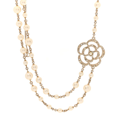 Chanel Crystal Pearl CC Camellia Necklace Gold 1 of 5