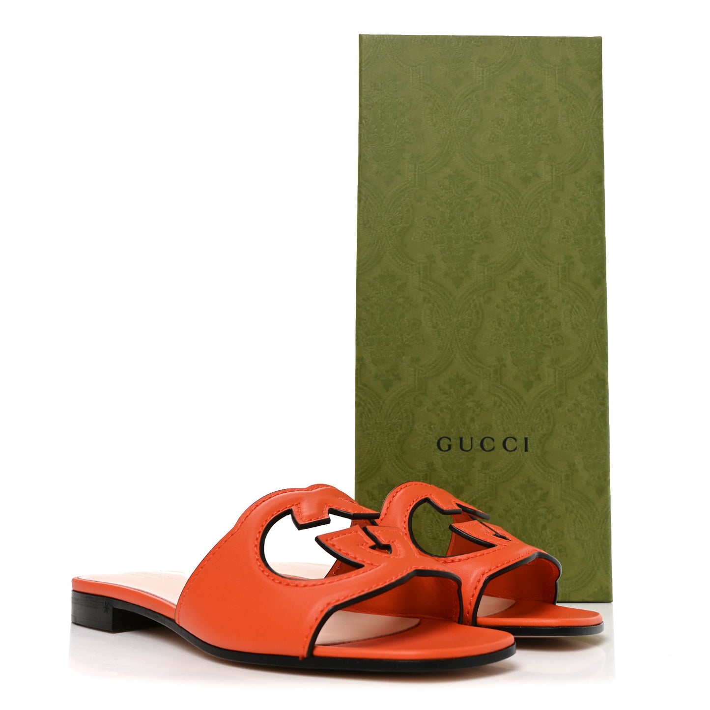 Cosmos Softy Calfskin Interlocking G Cut Out Slide Sandals 35.5 Deep Orange