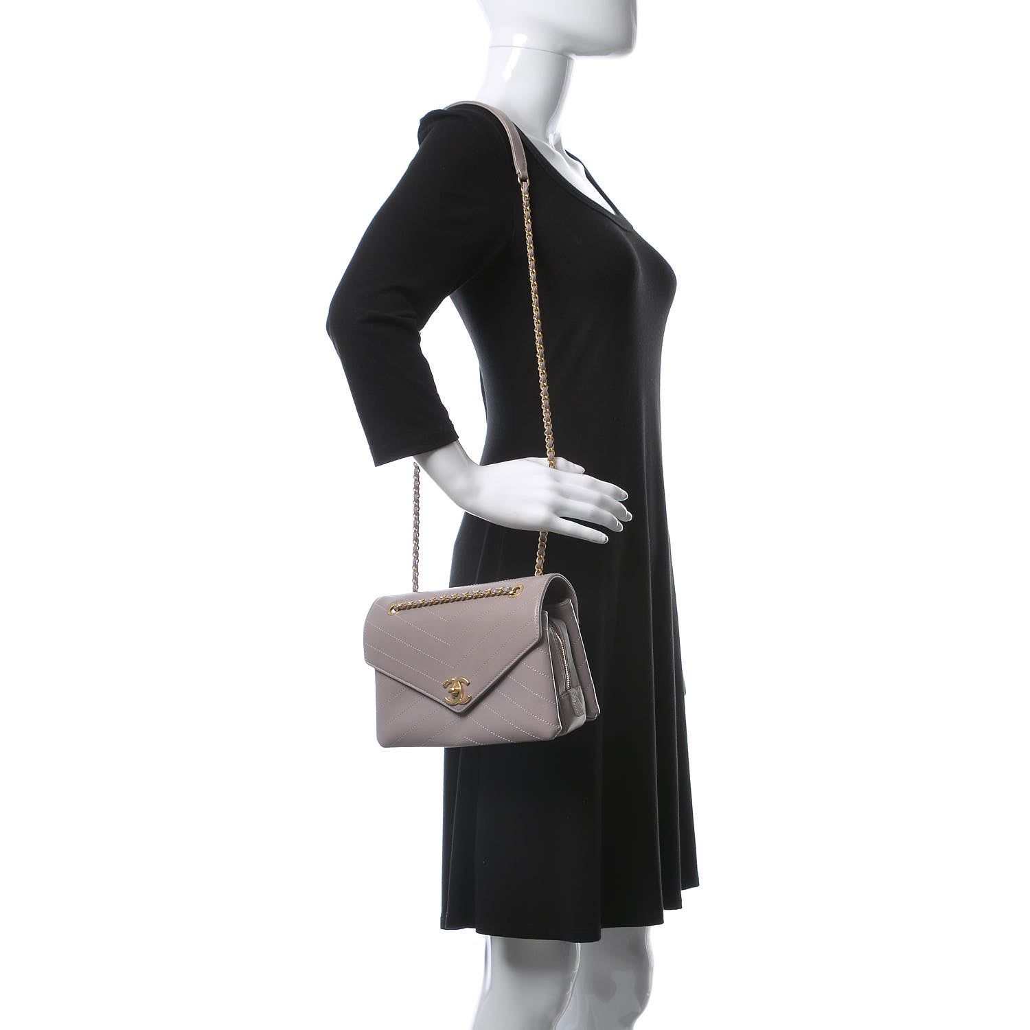 Chanel Lambskin Chevron Stitched Envelope Flap Light Grey 2 of 9