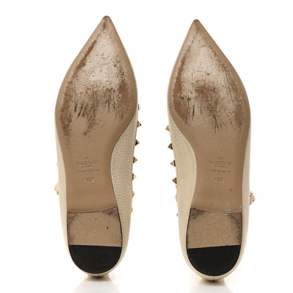 Valentino Garavani Pebbled Calfskin Rockstud Cage Ballerina Flats 40.5 Light Ivory 5 of 10