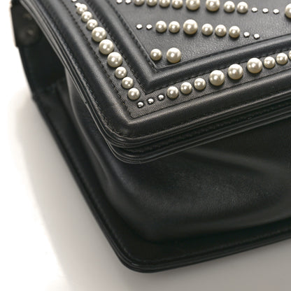 Chanel Calfskin Pearl Chevron Medium Boy Flap Black 9 of 10