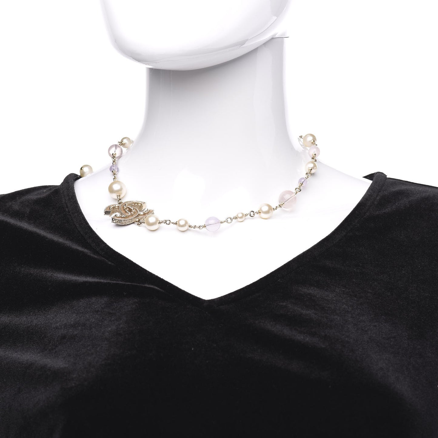 Pearl Beaded CC Necklace Gold Purple
