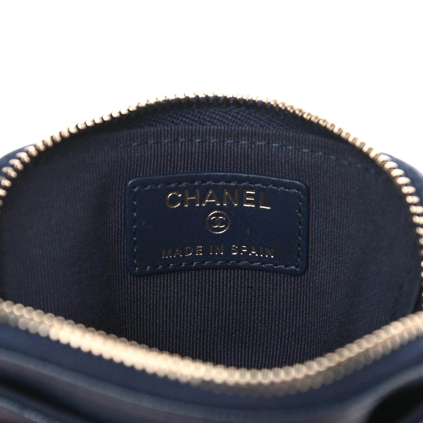 Caviar Quilted Crystal Zip Card Holder Wallet Navy