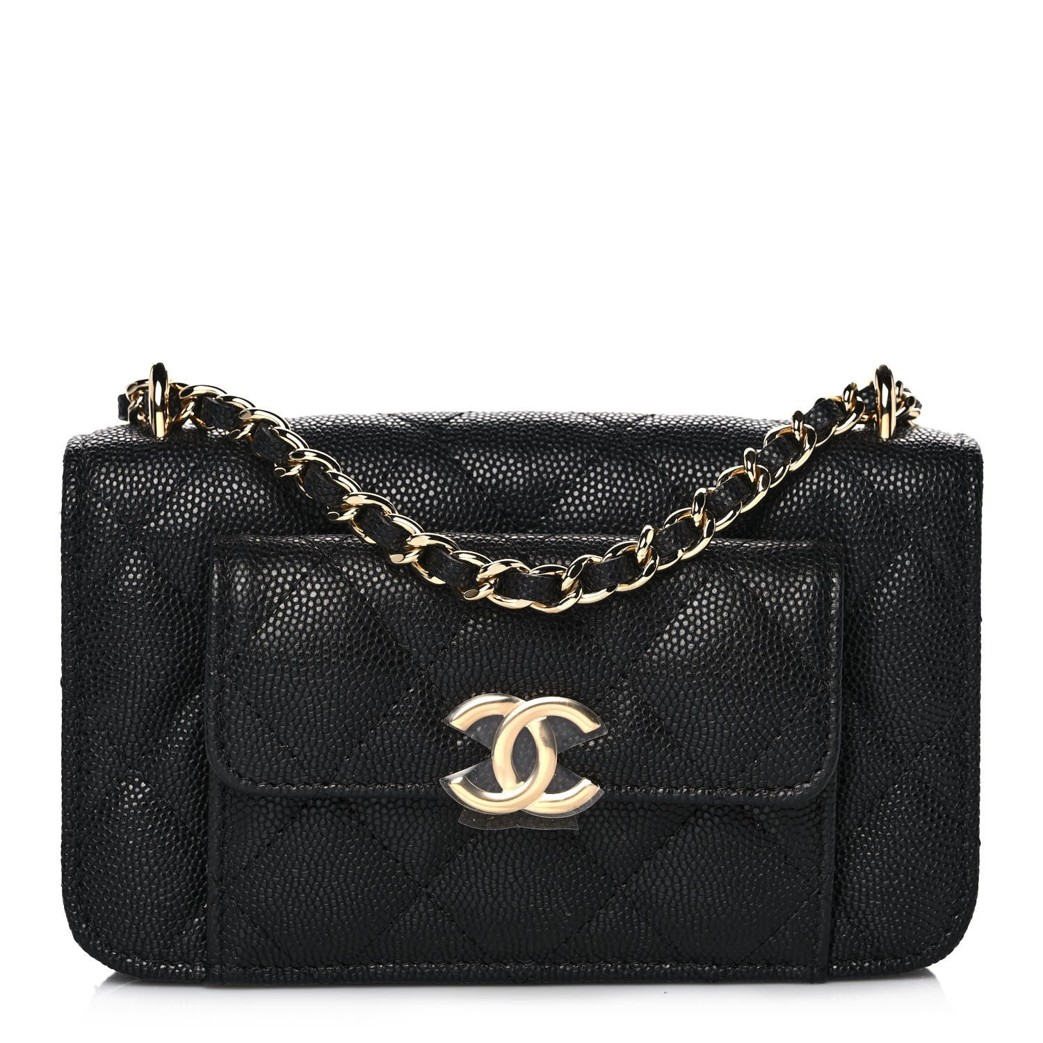 Chanel Caviar Quilted Pocket Twins Clutch With Chain Black 1 of 12