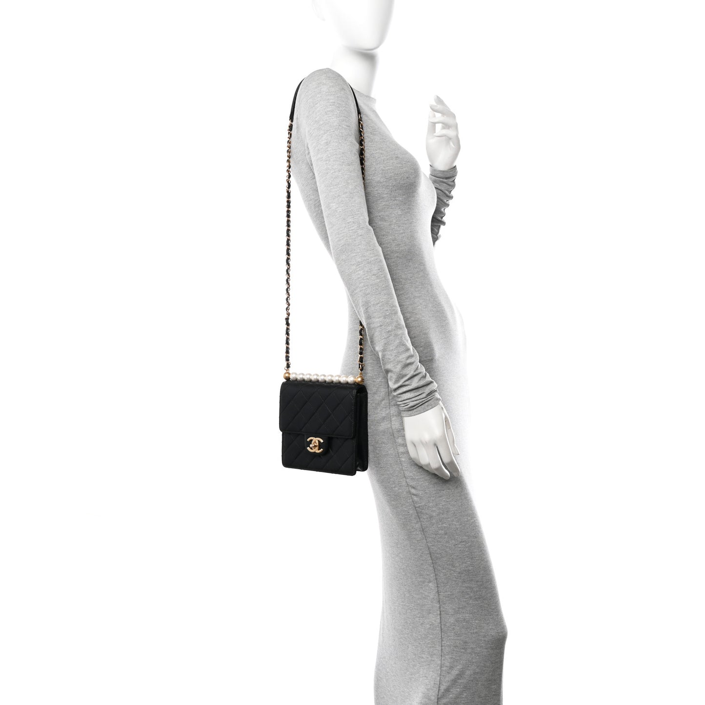 Lambskin Quilted Chic Pearls Flap Black