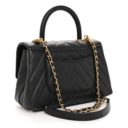 Chanel Caviar Chevron Quilted Mini Coco Handle Flap Black 3 of 12