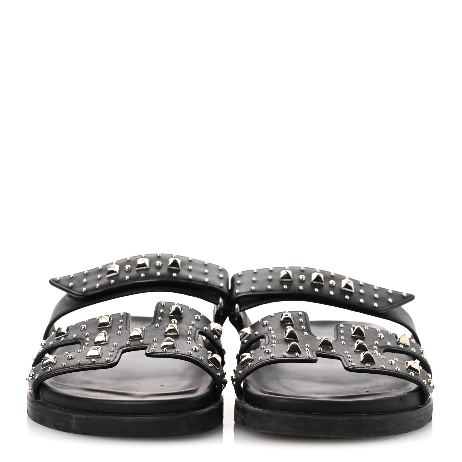 Hermes Calfskin Medor Studded Womens Chypre Sandals 38.5 Black 3 of 13