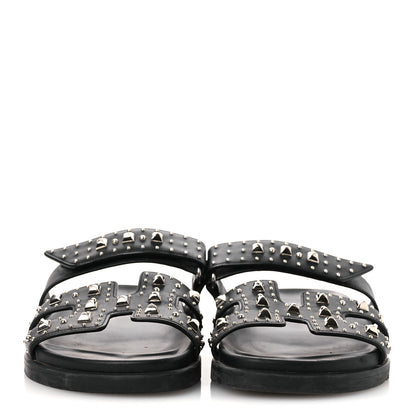 Hermes Calfskin Medor Studded Womens Chypre Sandals 38.5 Black 3 of 13