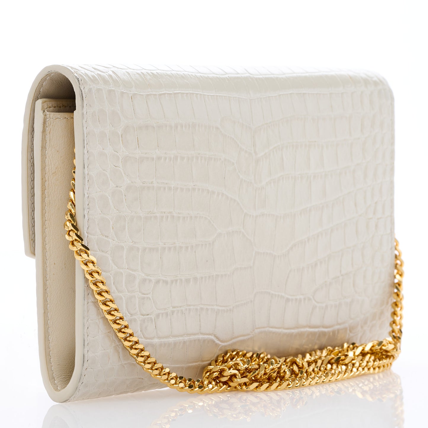 Calfskin Crocodile Embossed Monogram Uptown Chain Wallet Crema Soft